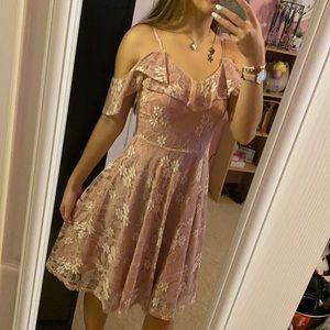 Short pink, flowery lace dress